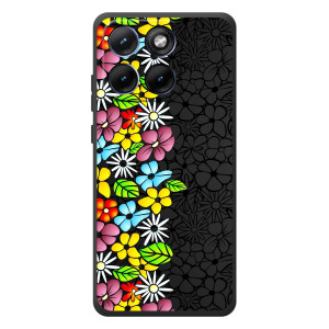 Силиконовый бампер с принтом (цветочки) на Мо Motorola Edge 70 Фюжн Плюс (Яркие цветы на черном)