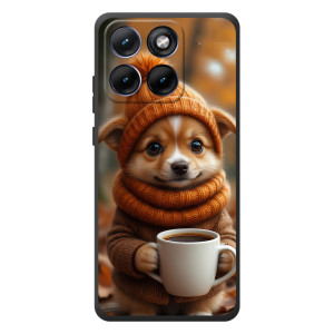 Печатный чехол «Зверята с кофе» для Motorola Edge 70 Fusion (Собачка с кофе)