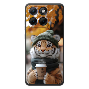 Печатный чехол «Зверята с кофе» для Motorola Edge 70 Fusion (Тигр с кофе)