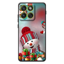 Чехлы на Новый Год Motorola Edge 70 (Снеговик в шапке)
