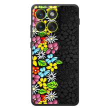 Силиконовый бампер с принтом (цветочки) на Мо Motorola Edge 70 (Яркие цветы на черном)