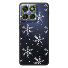 Зимні Чохли для Motorola Эд $\overline{ж}70 - прозорий фон (Білі сніжинки)