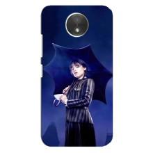 Чехлы Венсдей на Motorola Moto C (XT1750) Уэнсдей (AlphaPrint) (Уэнздей с зонтом)