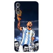Чехлы для Motorola MOTO E 2020 (Leo чемпион) (AlphaPrint) (Месси с кубком)