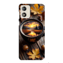 Чехол с уникальным дизайном «Осень с кофе» для Motorola MOTO E13 – Тёмный кофе