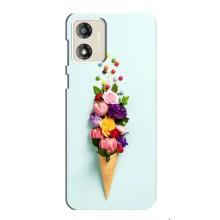 Чехлы с тематикой "ЦВЕТЫ" на Motorola MOTO E13 (Цветок-мороженное)