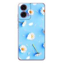Чехол с Цветами для Motorola Moto E14 (ромашки на голубом)