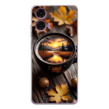 Чехол с уникальным дизайном «Осень с кофе» для Motorola Moto E14 – Тёмный кофе