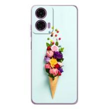 Чехлы с тематикой "ЦВЕТЫ" на Motorola Moto E14 (Цветок-мороженное)