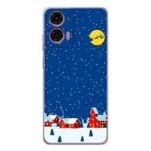 Силиконовый бампер на рождество для Motorola Moto E14 (Город в снегу)