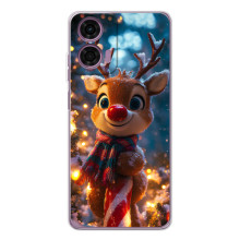 Яркий чехол для Motorola Moto E14 с Зимними Оленятами (Олень в шарфе)