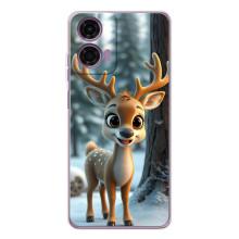 Яркий чехол для Motorola Moto E14 с Зимними Оленятами (Оленёнок в лесу)