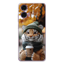 Друкований чохол 'Звірята з кавою' для Motorola Moto E14 – Тигр з кавою