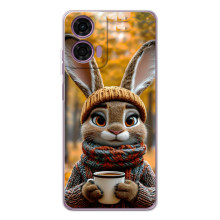 Друкований чохол 'Звірята з кавою' для Motorola Moto E14 – Зайчик з кавою