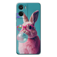Чехол с принтом стильные животные для Мото Е15 (Кролик в очках)