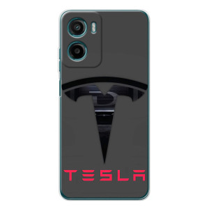 Силіконовий бампер з картинкою машини на Motorola Moto E15 – Logo TESLA