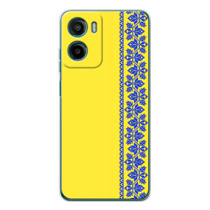 Силиконовый Чехол на Motorola Moto E15 (Вышиванка на желтом)