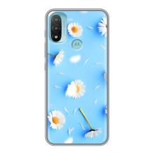Чехол с Цветами для Motorola MOTO E20 (ромашки на голубом)
