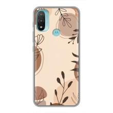 Чехол с цветочным принтом на Мото Е20 (Коричневые цветы)