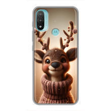 Яркий чехол для Motorola MOTO E20 с Зимними Оленятами – Олень в свитере