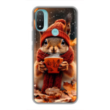 Печатный чехол «Зверята с кофе» для Motorola MOTO E20 – Белка с кофе