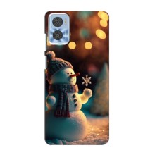 Чехлы на Новый Год Motorola MOTO E22 (Снеговик праздничный)