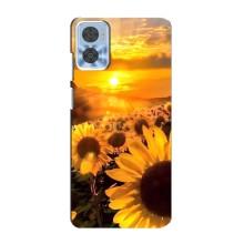 Чехол с Цветами для Motorola MOTO E22 (поле подсолнухов)
