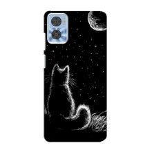 Чохол з принтом для Motorola MOTO E22 (AlphaPrint) Модні коти (Котик і місяць)