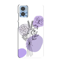 Силиконовый чехол с принтом в цветах на Motorola MOTO E22 – Фиолетовый букет