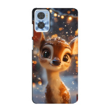 Яркий чехол для Motorola MOTO E22 с Зимними Оленятами – Оленёнок среди гирлянд