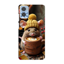 Друкований чохол 'Звірята з кавою' для Motorola MOTO E22 – Мишка з кавою