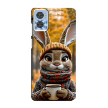 Друкований чохол 'Звірята з кавою' для Motorola MOTO E22 – Зайчик з кавою