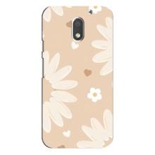 Чехол с цветочным принтом на Мото Е3 – Бежевые цветы