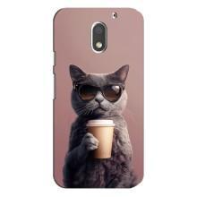 Чехол с принтом стильные животные для Мото Е3 – Кот с кофе
