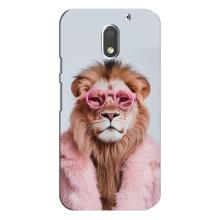 Чехол с принтом стильные животные для Мото Е3 – Лев в очках
