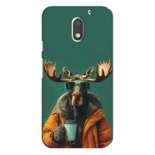 Чехол с принтом стильные животные для Мото Е3 – Лось с кофе
