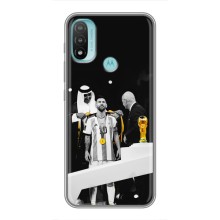 Чехлы для Motorola MOTO E40 (Leo чемпион) (AlphaPrint) (Месси в накидке)