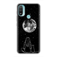 Чехол с рисунком кот на Motorola MOTO E40 (Девушка с котом)