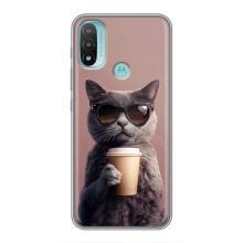 Чехол с принтом стильные животные для Мото Е40 (Кот с кофе)