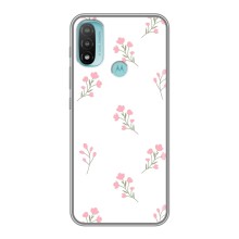 Чехол с розовым рисунком для Motorola MOTO E40 (Розовые цветы)