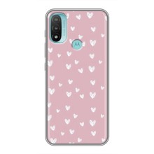 Чехол с розовым рисунком для Motorola MOTO E40 (Сердечки на розовом)