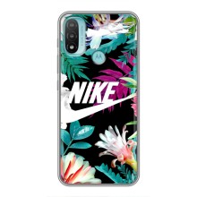 Силиконовый Чехол на Motorola MOTO E40 с картинкой Nike (Цветочный Nike)