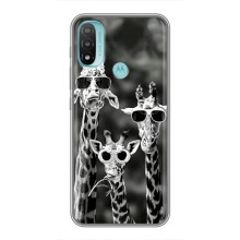 Силиконовый чехол с КАРТИНКАМИ лето для Motorola MOTO E40 (AlphaPrint) (Жирафы в очках)