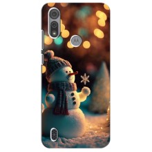 Чехлы на Новый Год Motorola MOTO E6S (Снеговик праздничный)