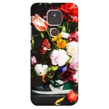 Брендновые Чехлы для Motorola MOTO E7 Plus - (PREMIUMPrint) (Nike цветы)