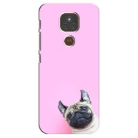 Бампер для Motorola Moto E7 Plus с картинкой "Песики" – Собака на розовом