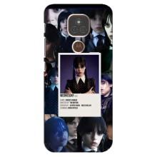 Чехлы Венсдей на Motorola MOTO E7 Plus Уэнсдей (AlphaPrint) – коллаж Уэнздей