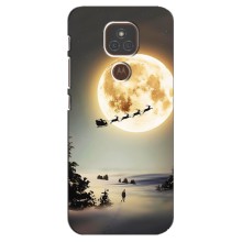 Новогодние, Праздничные Чехлы для Motorola MOTO E7 Plus - 2024 год (Санта на луне)