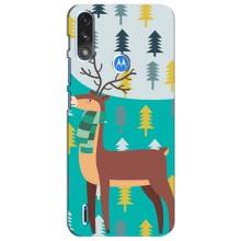 Силиконовый бампер с картинкой животных для Motorola Moto E7i / E7 Power (Олень с шарфом)