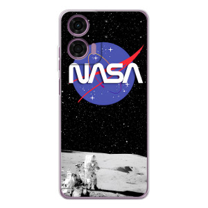 Силиконовый бампер с принтом "Наса" на Motorola MOTO G04 (Nasa на луне)